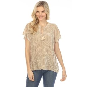 Johnny Was Devi Velvet Flutter Weekend Blouse Oatmeal tan size medium